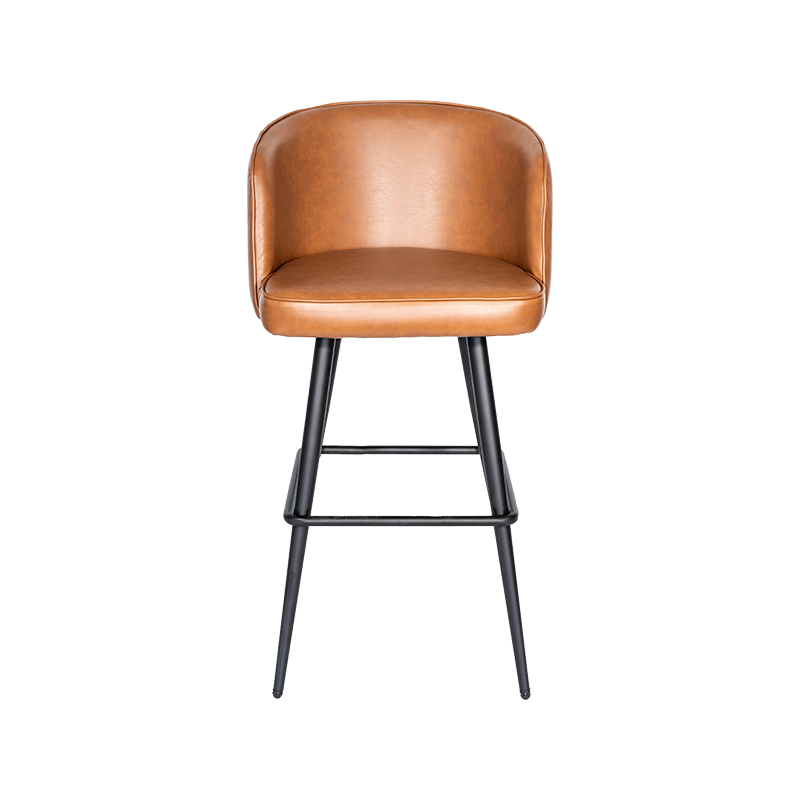 Brown Leather Fixed Height Bar Stool with Backrest