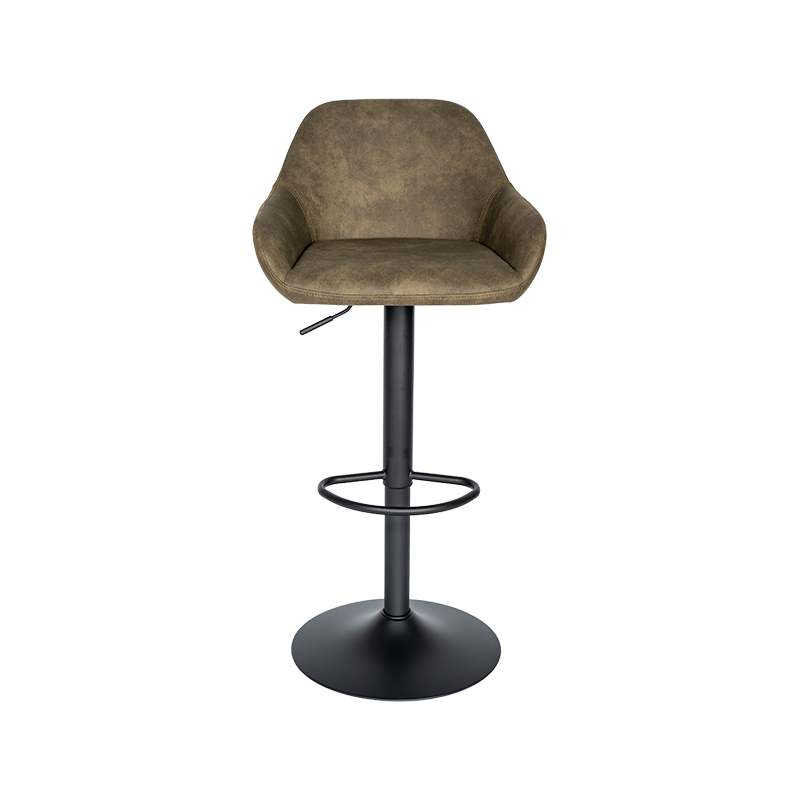 Grey/white/brown fabric bar stool with backrest, height adjustable