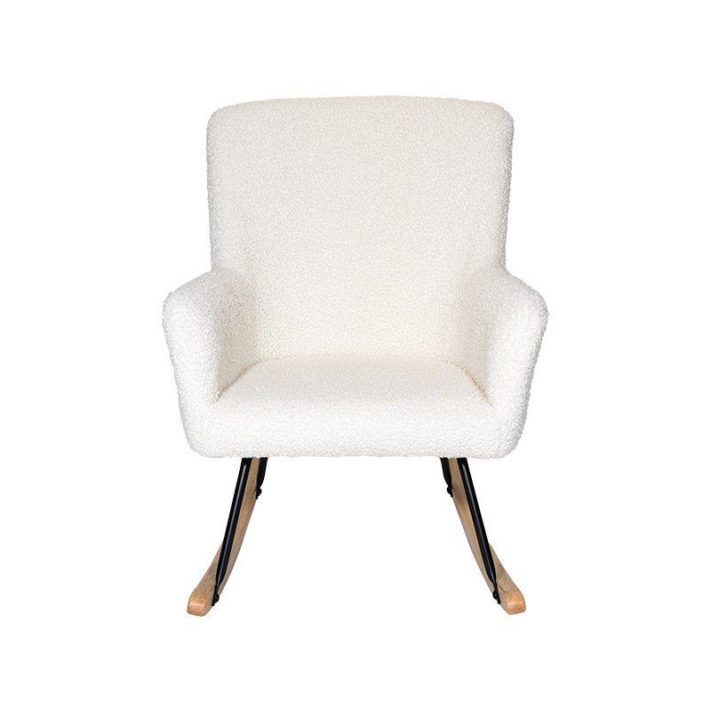 White fur fabric rocking chair