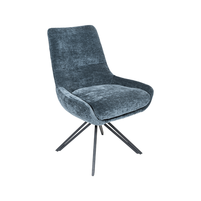 Four Metal Legs Steel Frame Upholstered Armless Fabric Swivel Dining Chair